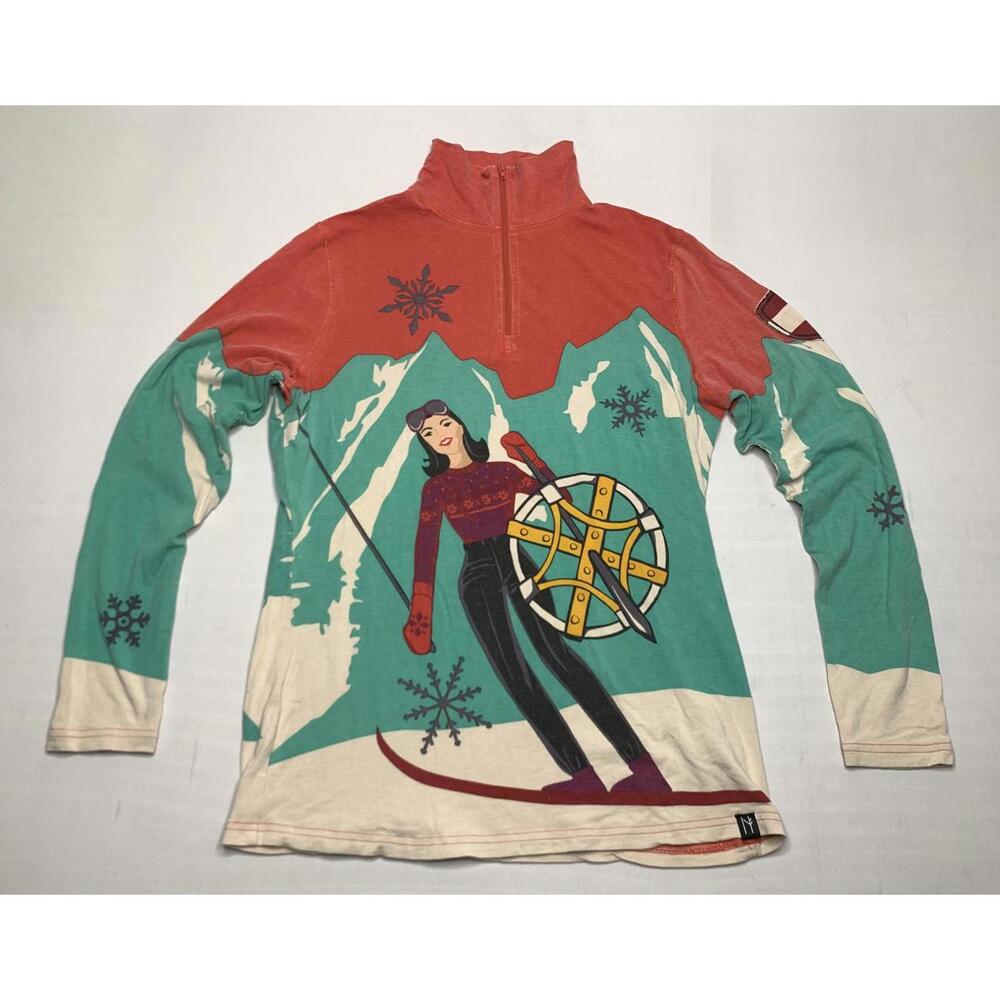 Neve Designs Ski Graphic Large Silk & Wool 1/4 Zip Long Sleeve Top P158